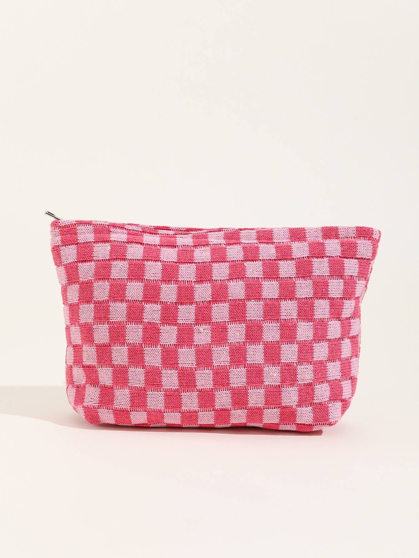 TRAVEL CHECKER COSMETIC POUCH BAG :HOT PINK