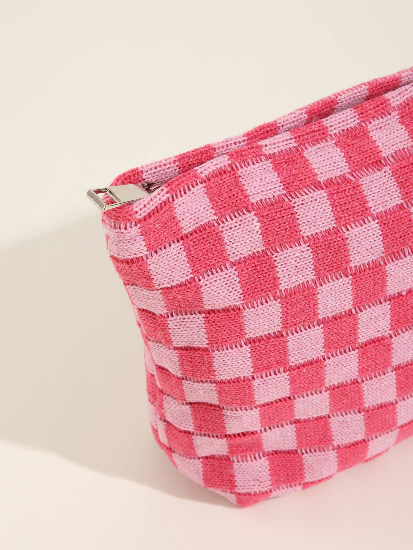 TRAVEL CHECKER COSMETIC POUCH BAG :HOT PINK