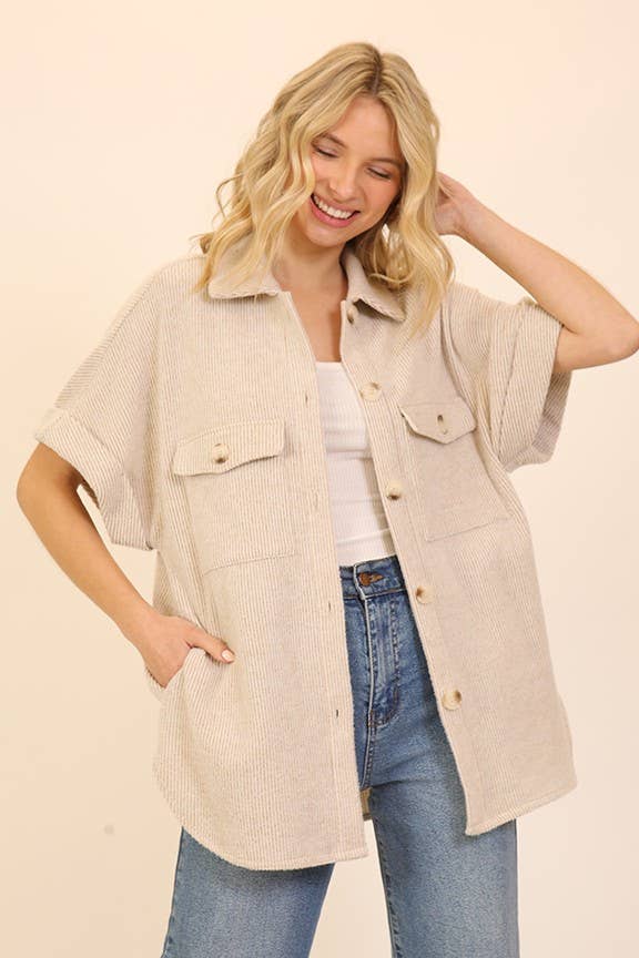 Brushed Waffle Button Down Jacket: Oatmeal