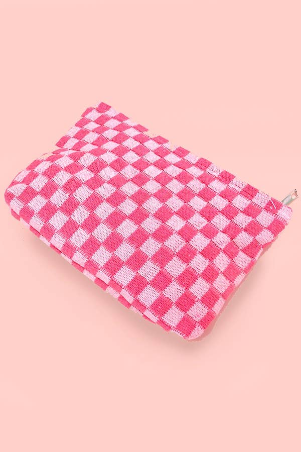 TRAVEL CHECKER COSMETIC POUCH BAG :HOT PINK