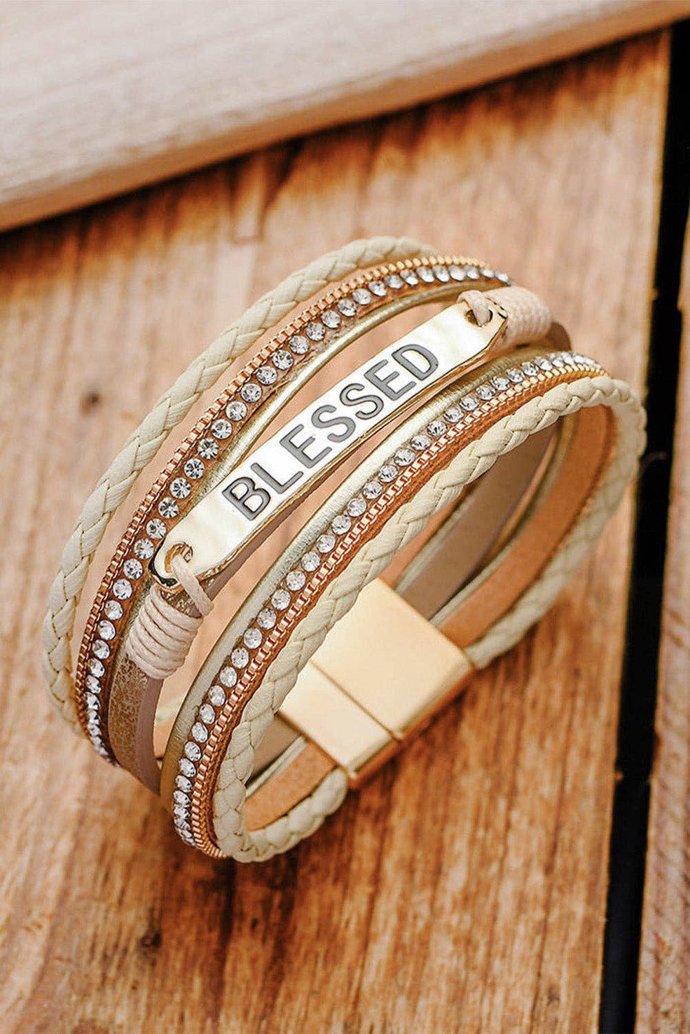 Blessed Rhinestone Buckle Bracelet
