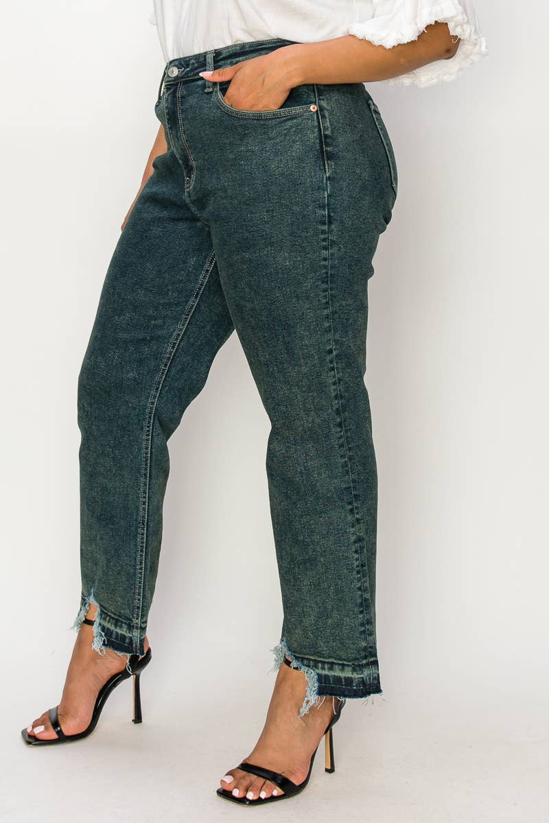 HIGH RISE STRETCH JEANS - BLEACH & OLIVE DYED