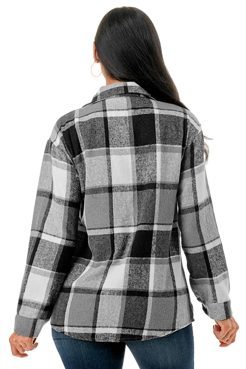 Black plaid oversize shacket flannel jacket shirt w/pockets(