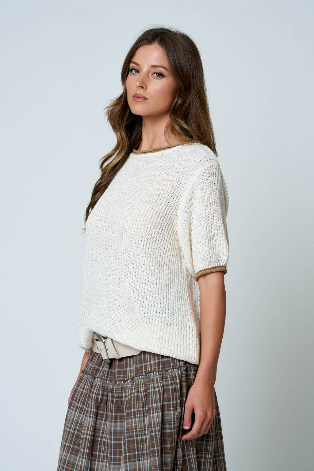 PUFF SLEEVE RIBBED KNIT SWEATER: OATMEAL