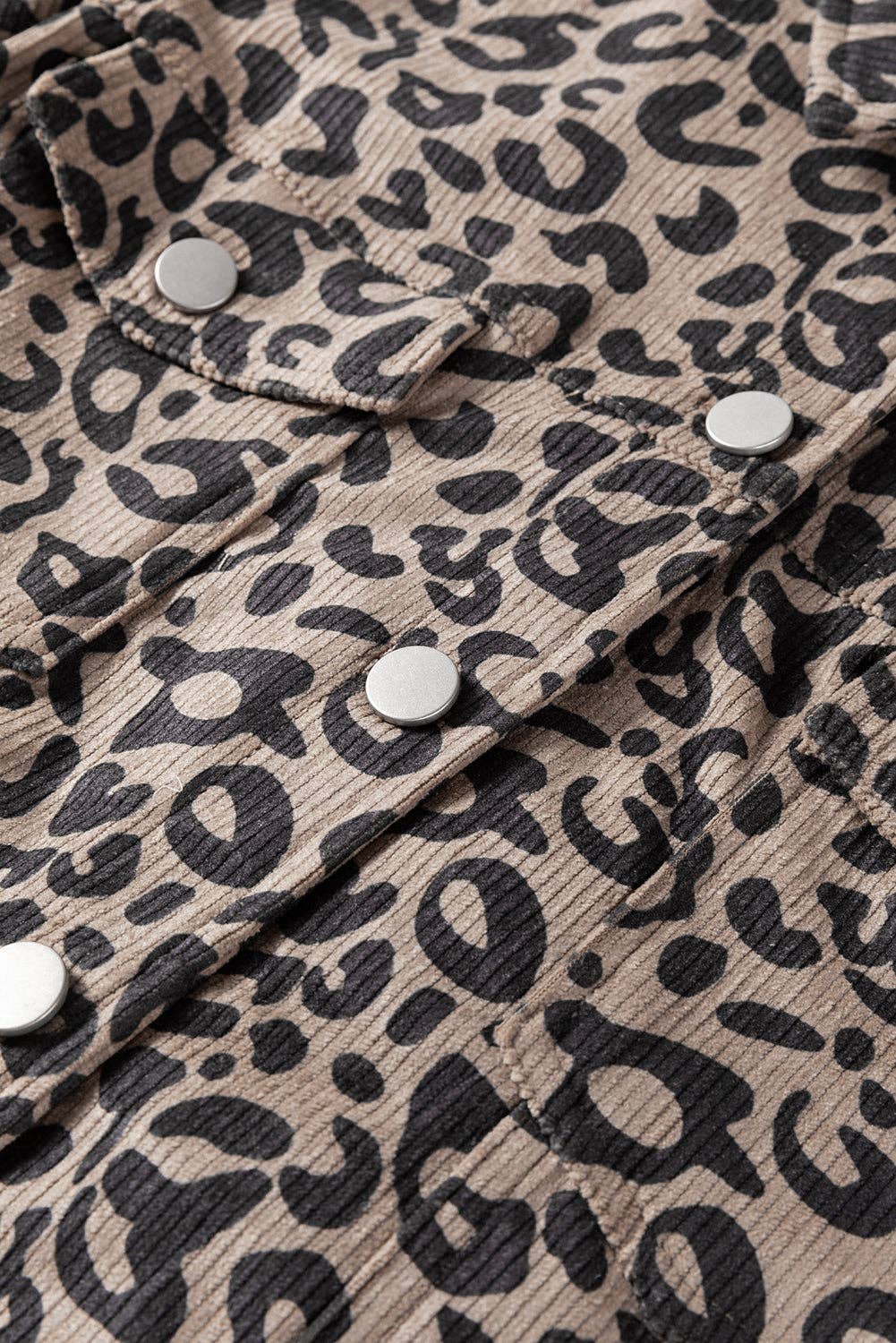 Leopard Corduroy Irregular Hem Jacket: Dark Khaki
