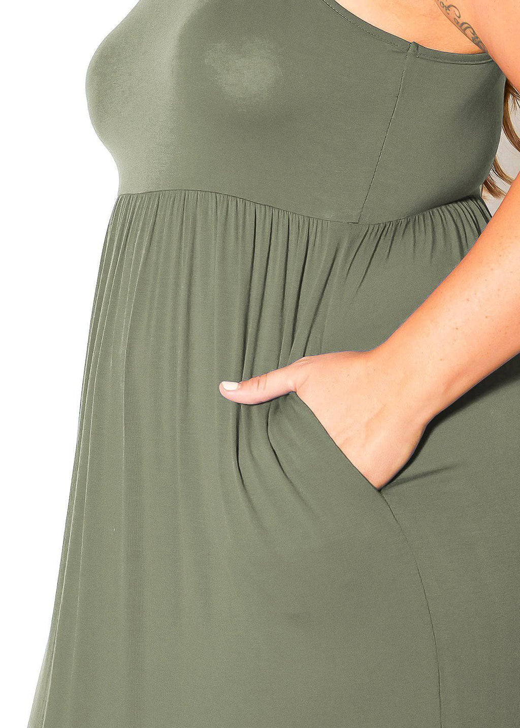 Bellatrix Plus Size Women's Sleeveless Pleated Maxi Dress: Olive