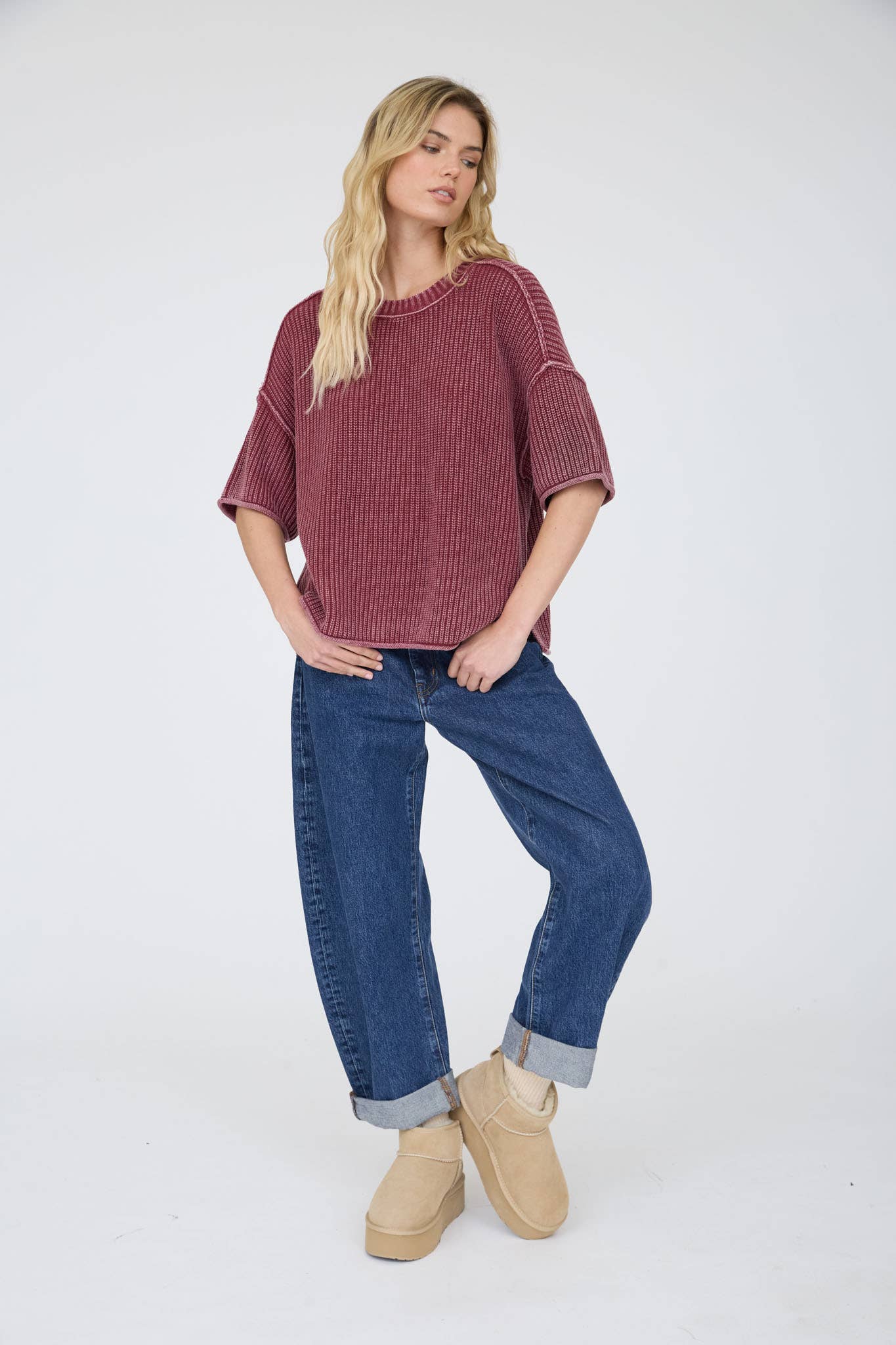 MINERAL WASHED RAW EDGE SWEATER