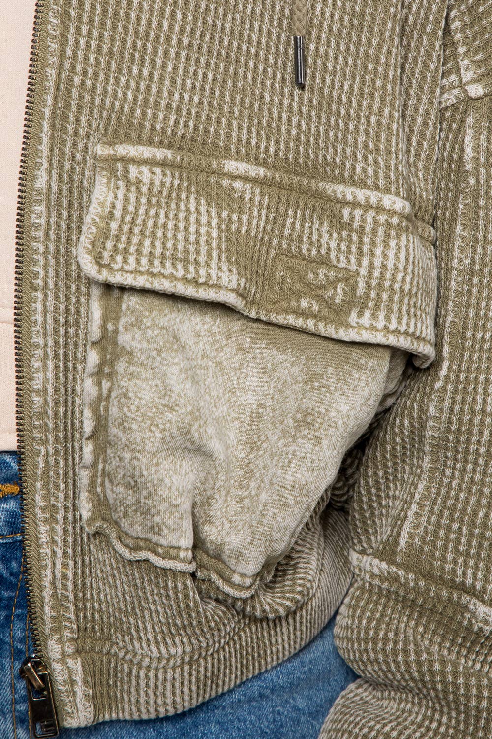 Garment Dye Heavy Waffle Knit Hoodie Jacket