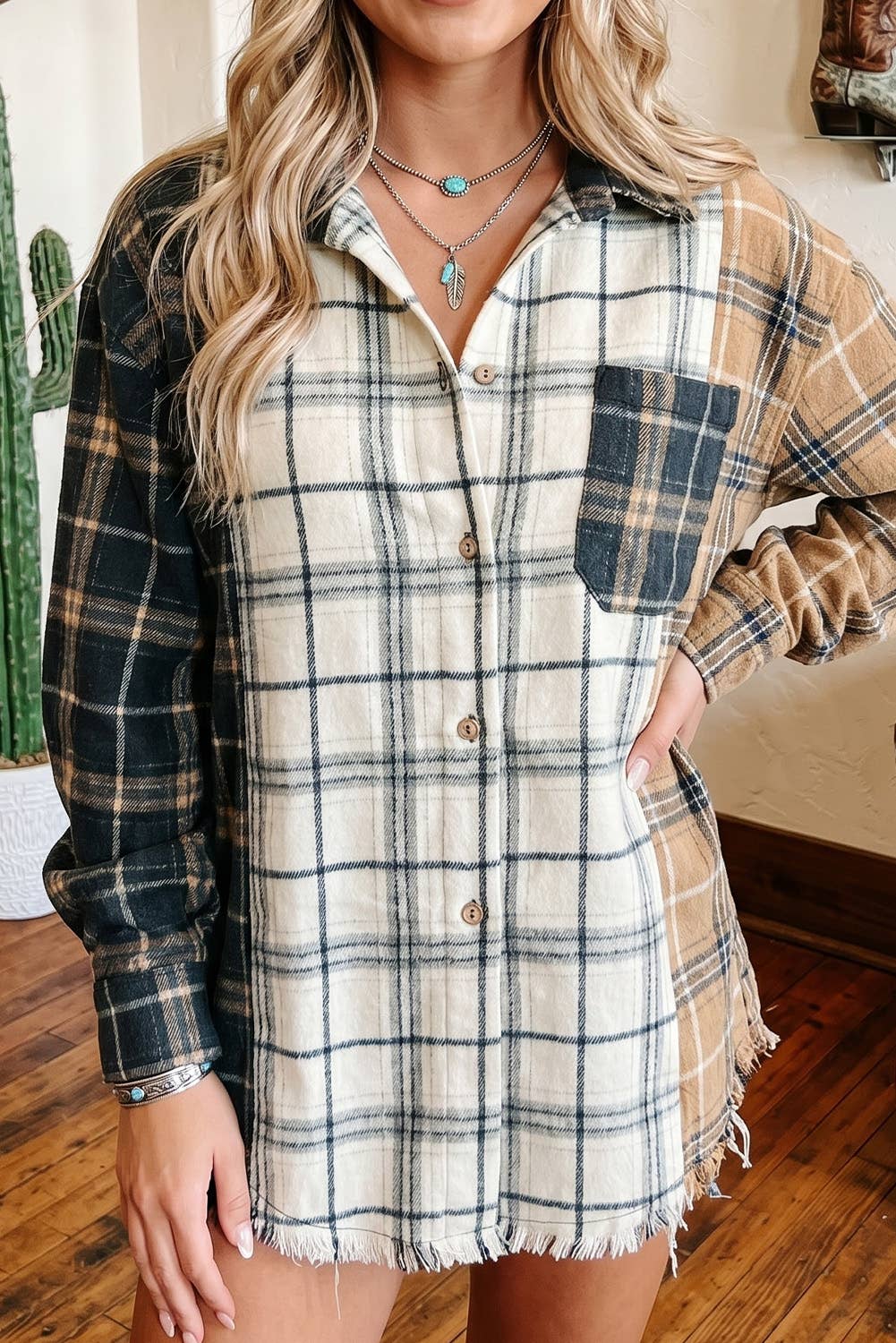 Multi-Colored Plaid Button-Up Shacket