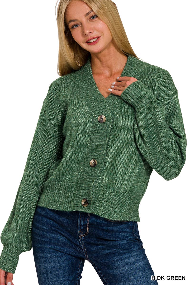 Melange Drop Shoulder Button Front Sweater Cardigan