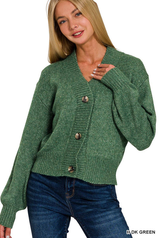 Melange Drop Shoulder Button Front Sweater Cardigan