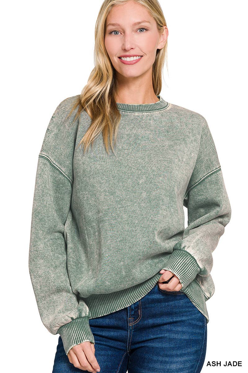 Fleece Oversized Pullover  Zenana: ASH JADE