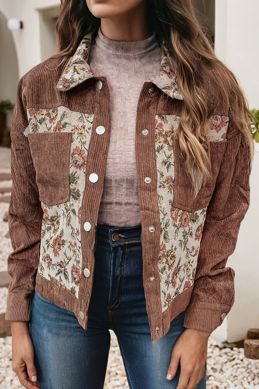 Retro Floral Patchwork Jacket: Clay