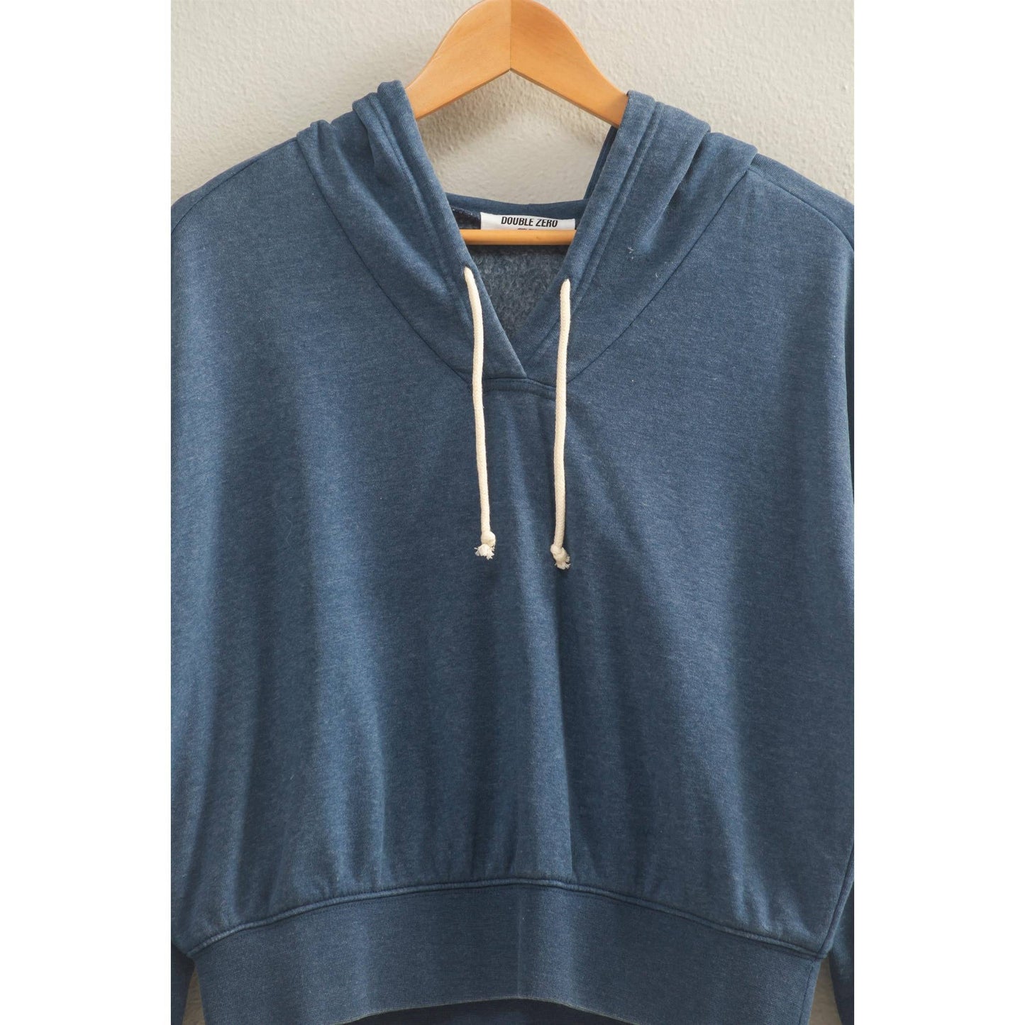 Drawstring Detail Long Sleeve Crop Hoodie: DUSTY NAVY
