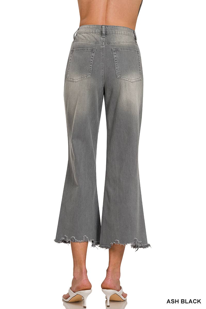 Acid Washed Distressed Cropped Pants