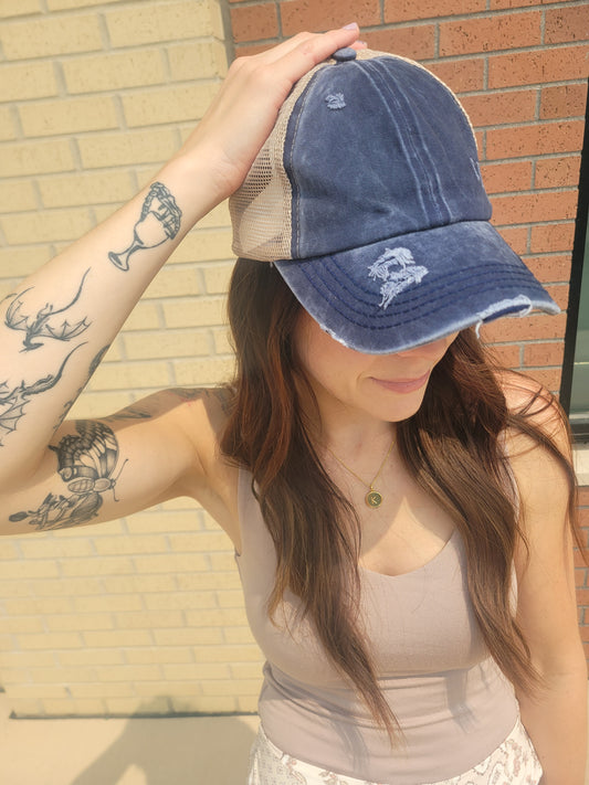 CC Pony Hat: Navy/Beige