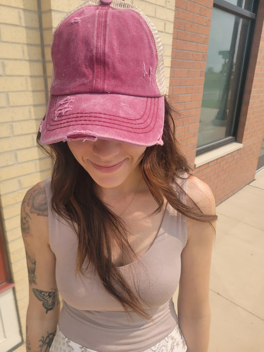 CC Pony Hat: Berry/Beige