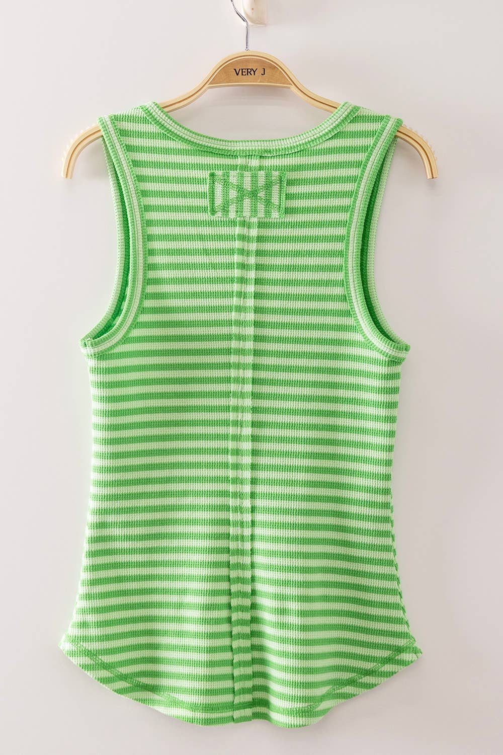 Striped Button Down Knit Tank Top: BRIGHT GREEN