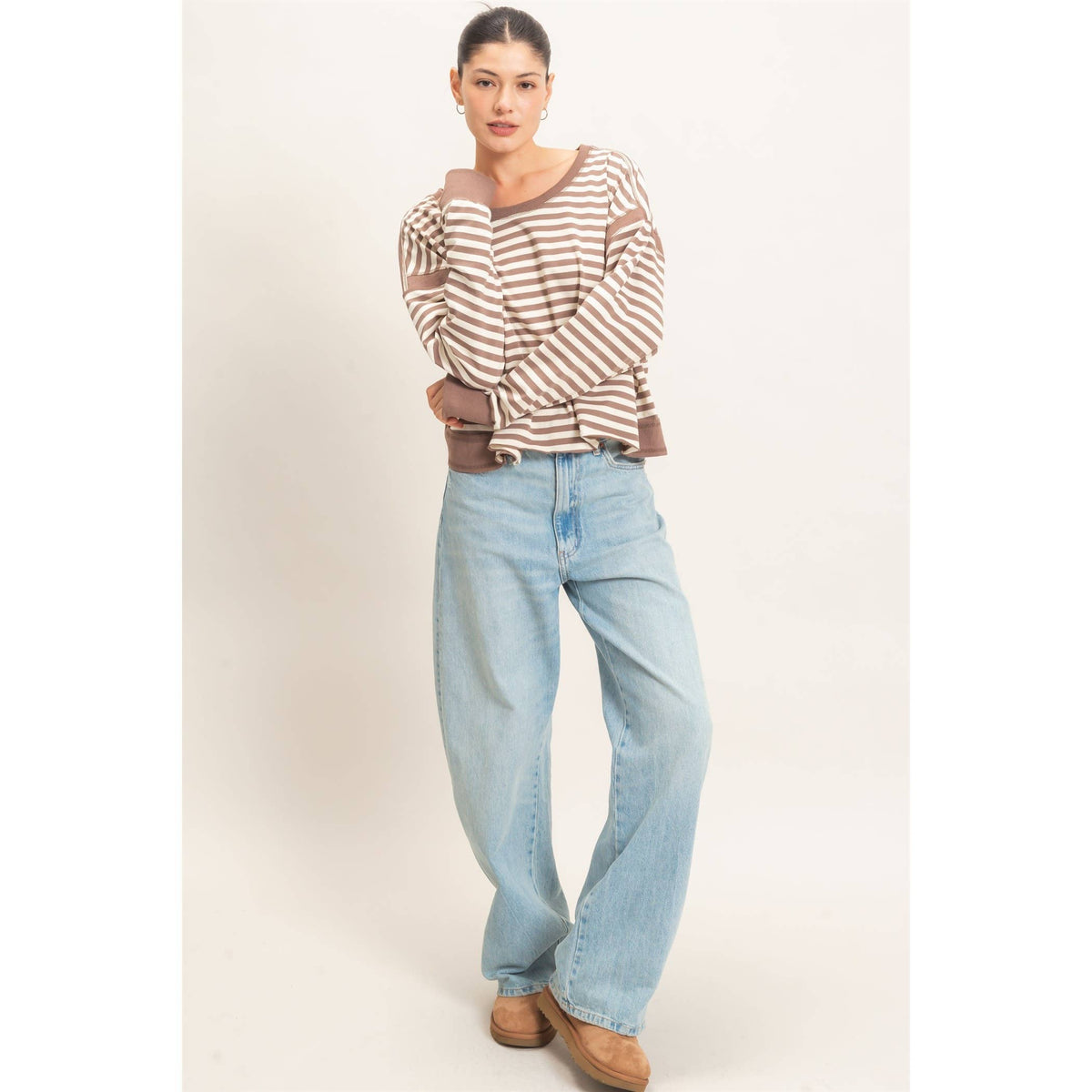 Striped Long Sleeve Top: MOCHA