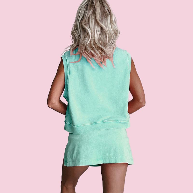 Mineral Wash Cotton Lined Split Athletic Skort: Mint