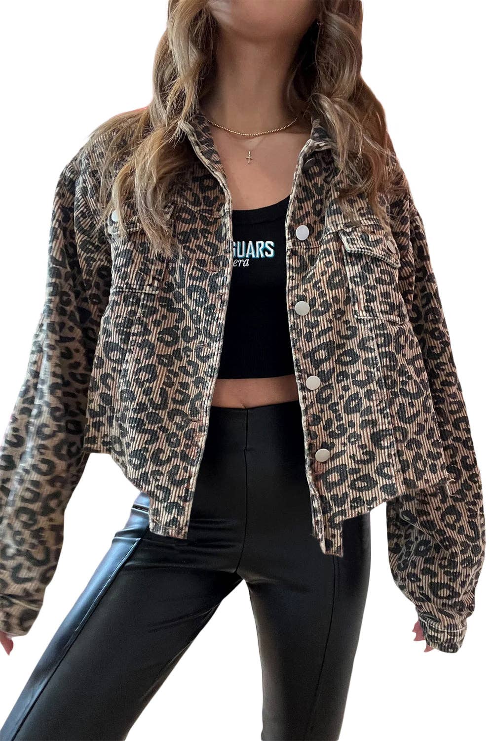 Leopard Corduroy Irregular Hem Jacket: Dark Khaki