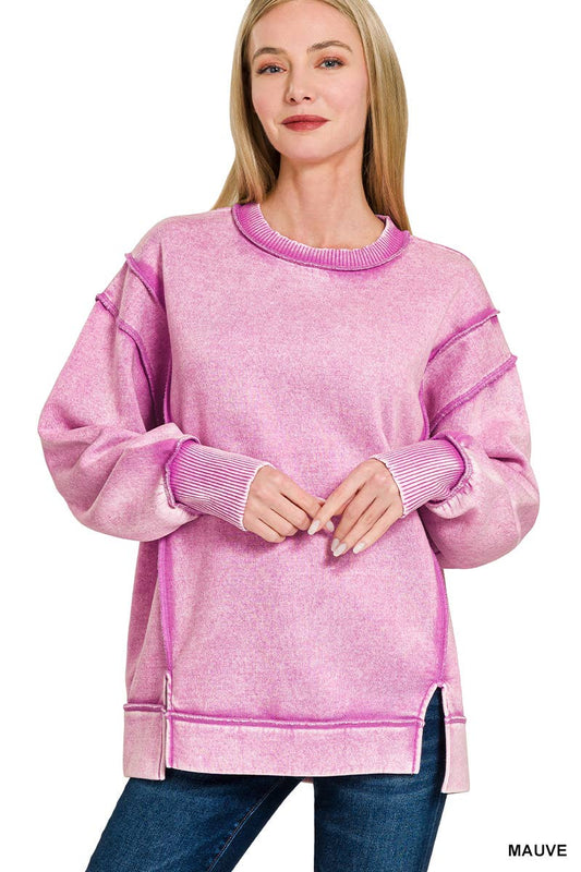 Hi Low Hem Pullover With Pockets: MAUVE