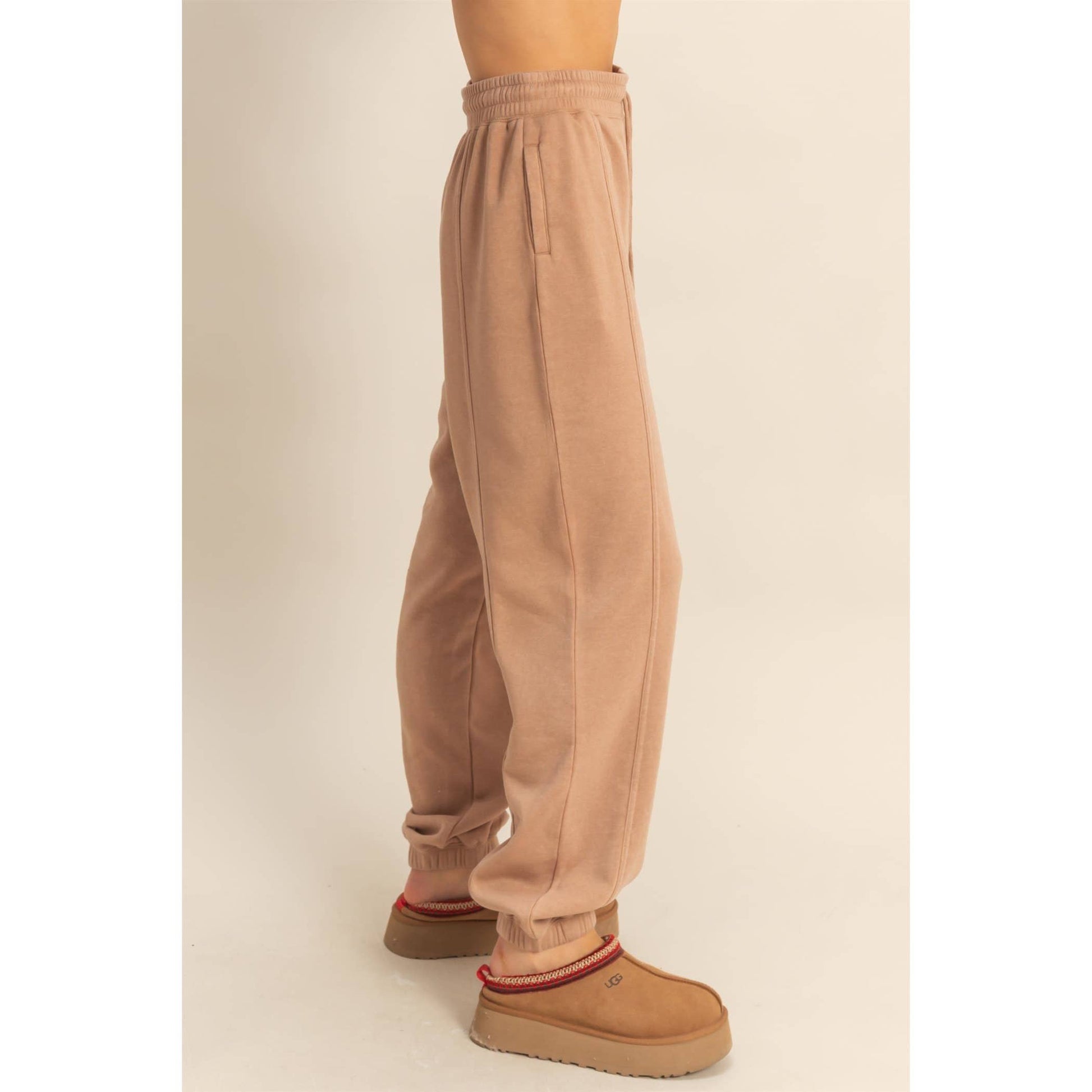 Drawstring Waist Ultra Comfy Sweatpants: DARK TAUPE