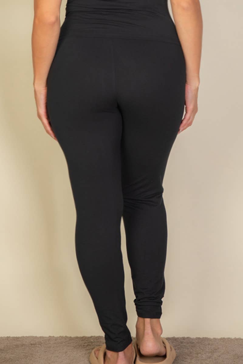 Plus Basic Solid Leggings: BLACK