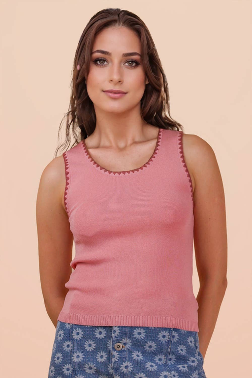 Sleeveless Knit Sweater Top: BLUSH