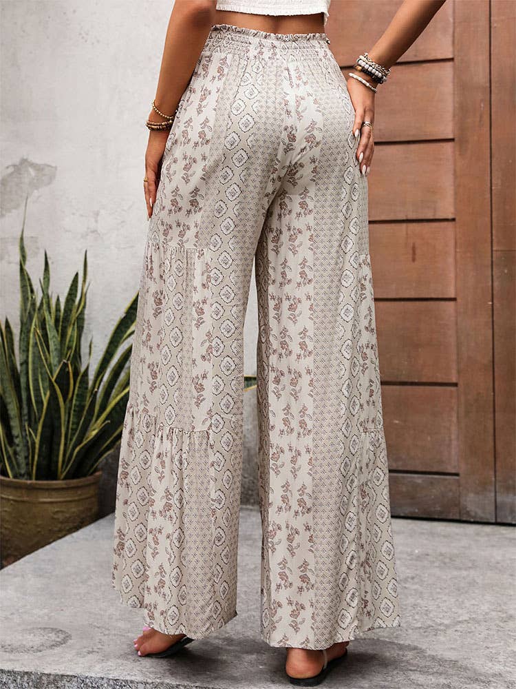 LACE-UP PATCHWORK WIDE-LEG PANT