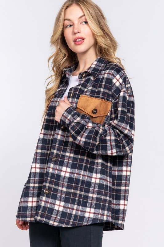 Suede Pocket Plaid Shacket