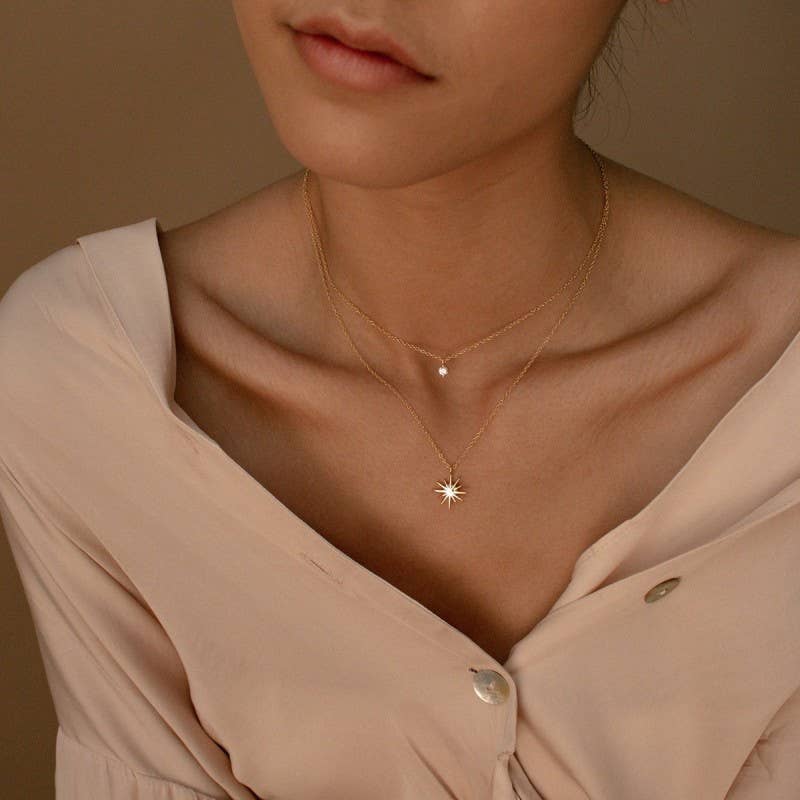 18K STAINLESS STEEL TARNISH FREE LAYERED STAR NECKLACE | GOLD