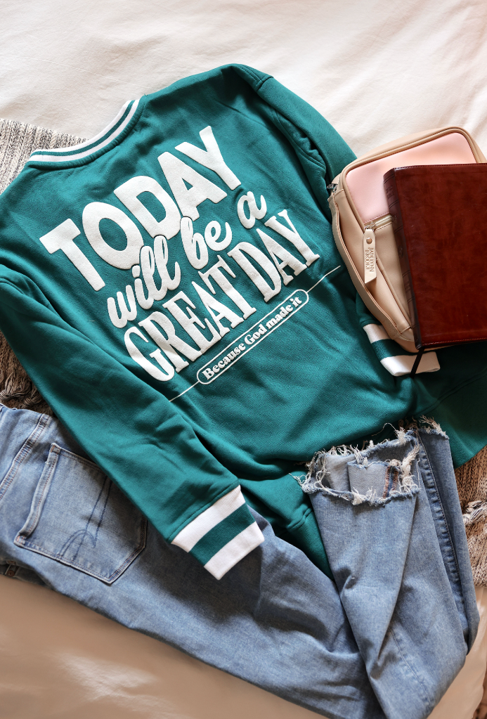 Graphic Sweatshirt – Great Day Because God Made It - Retro: