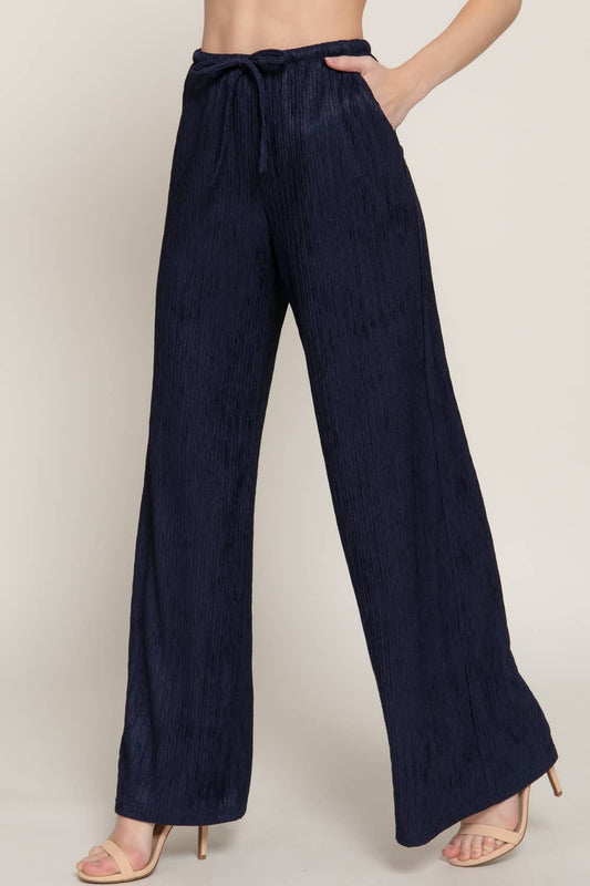 Crinkle Knit Pants:Navy