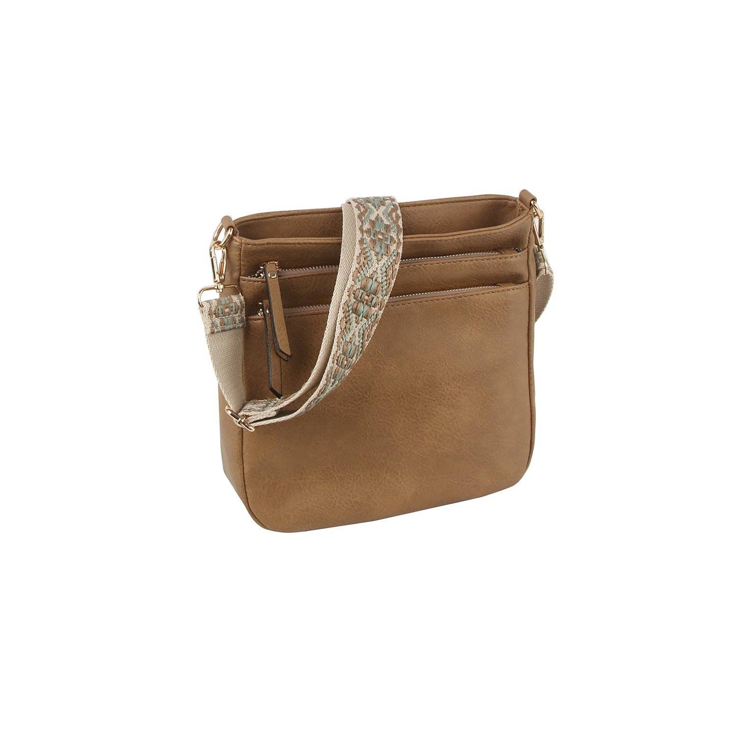 Two front zipper crossbody handbag