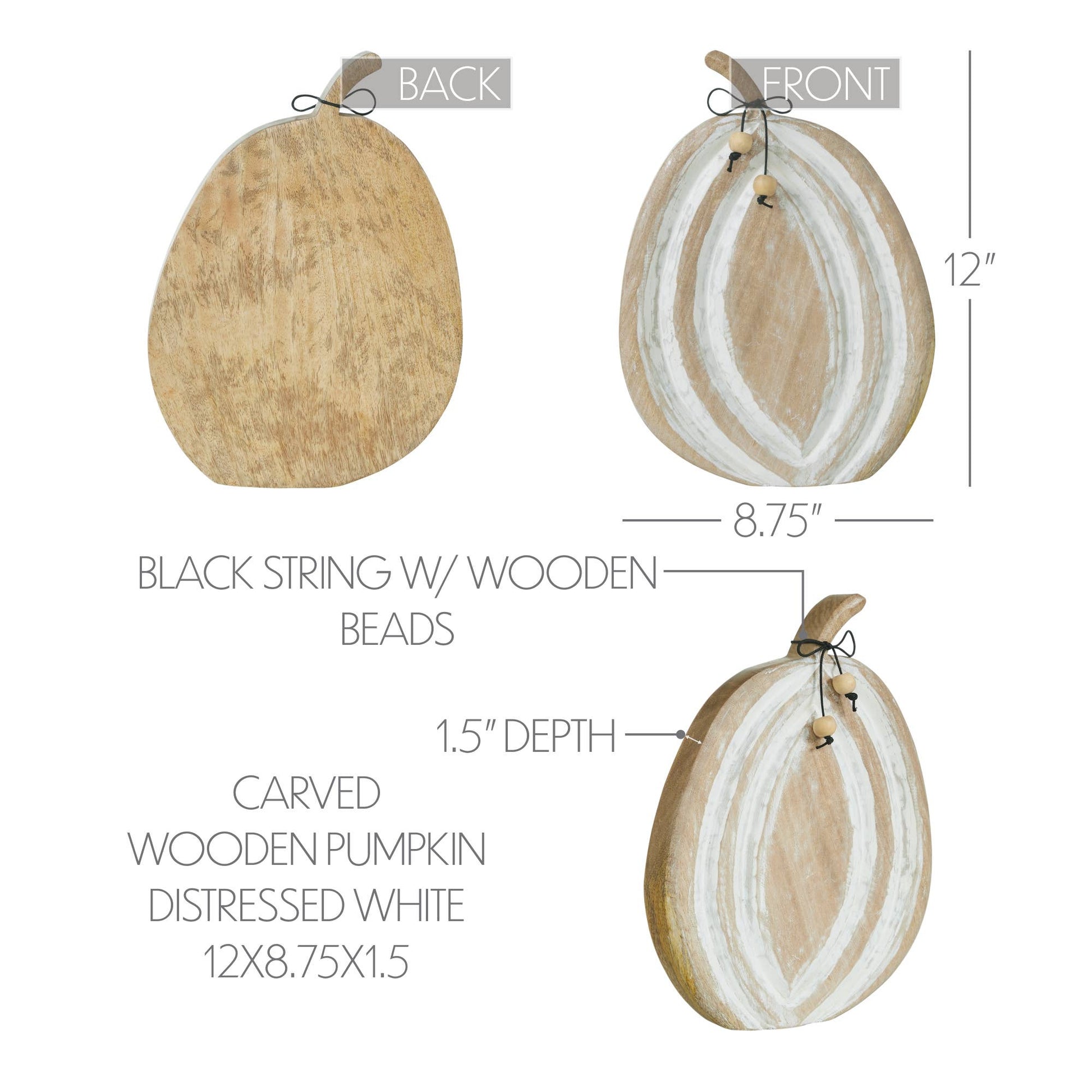 Wooden Mango Wood White Pumpkin Figurine Fall Decor 12"