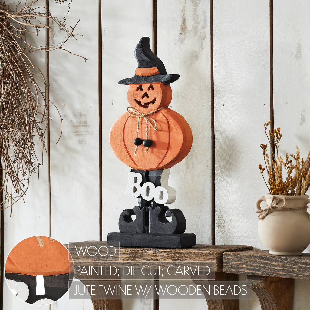 Jack-O-Lantern Boo Halloween Decor Wood Figurine, 15.5"
