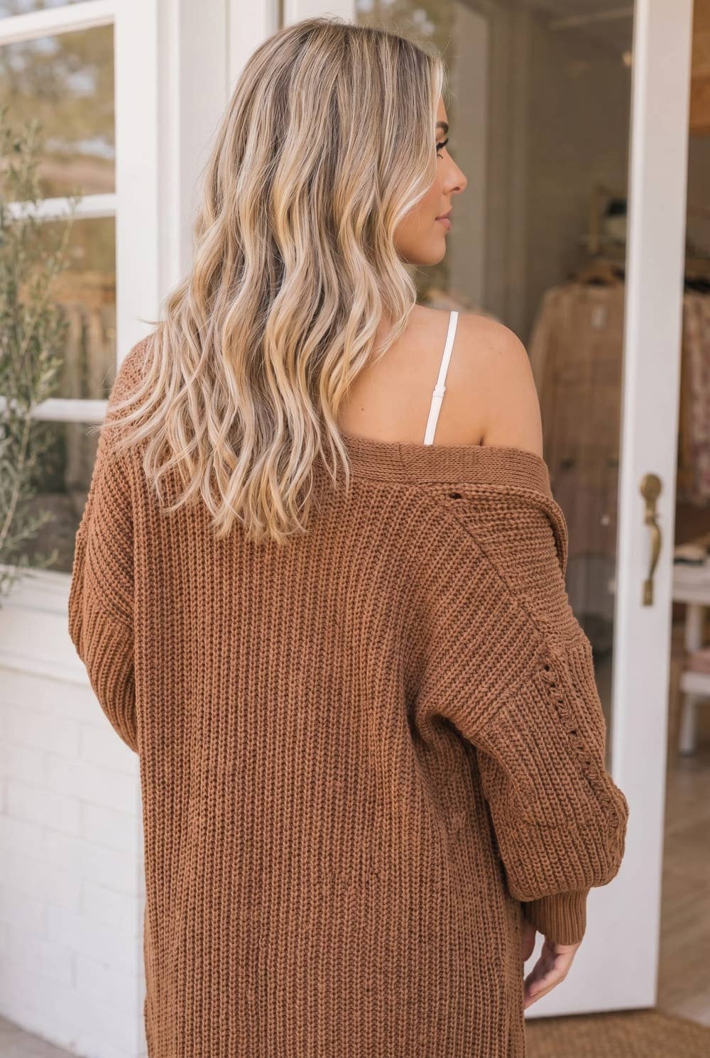 Chunky Open Front Cardigan: CAMEL