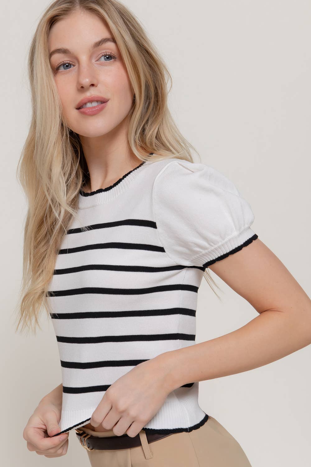 Scallop Front Stripe Sweater