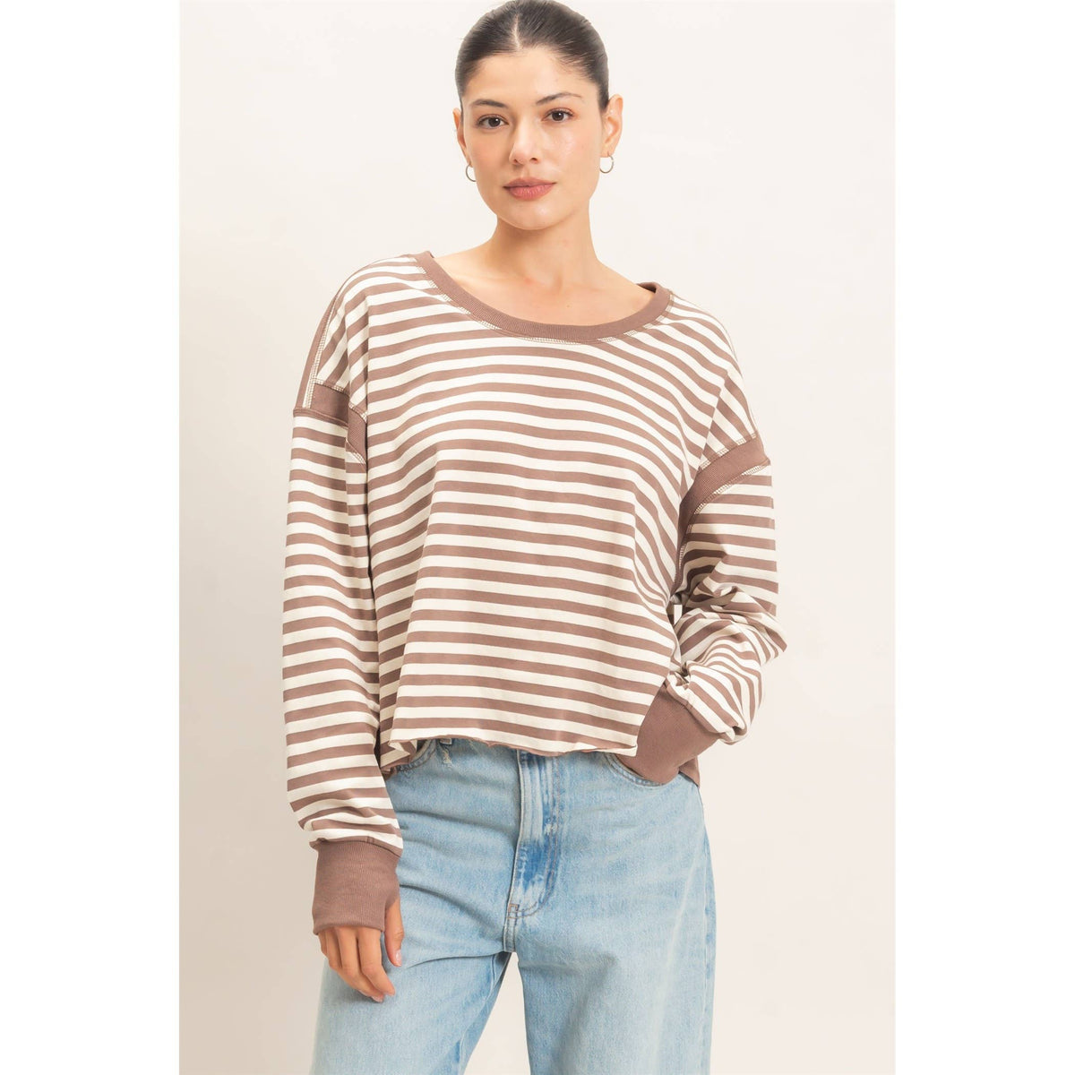 Striped Long Sleeve Top: MOCHA
