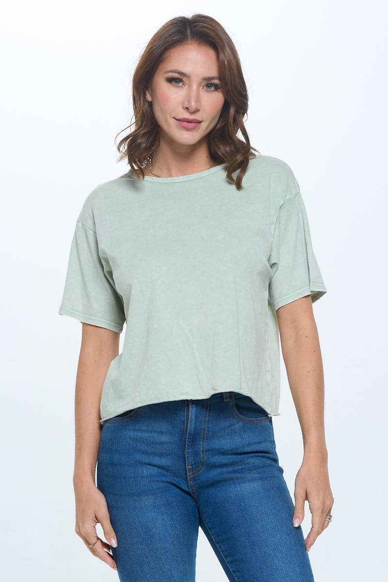 Blank Mineral Washed Cropped Tee: Dusty Green