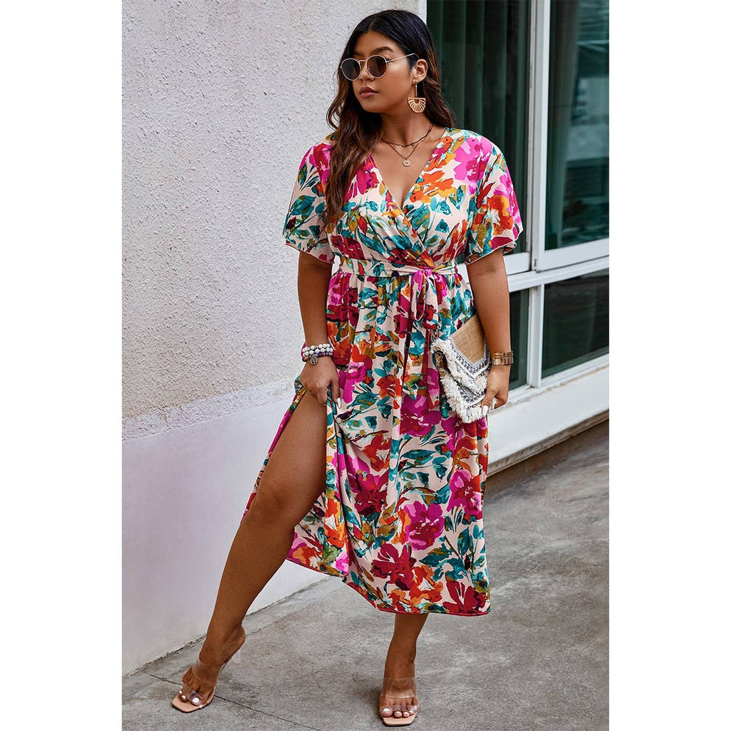 Floral Print Wrap Dress: MULTI