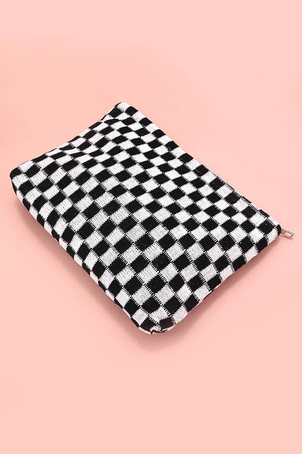 TRAVEL CHECKER COSMETIC POUCH BAG : Black