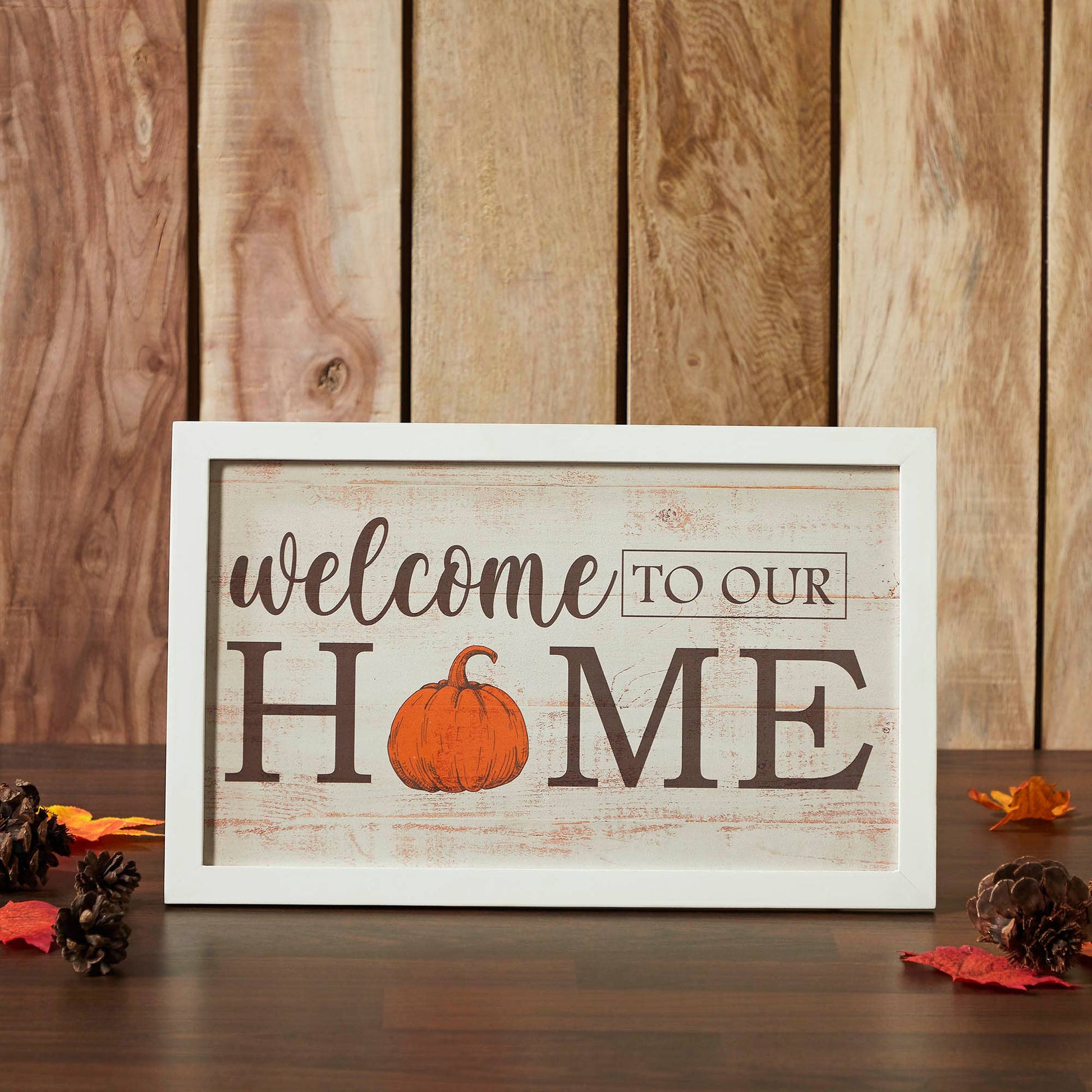 Farmhouse Welcome To Our Home Pumpkin Wall Sign 10x16