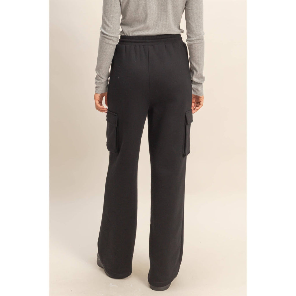 Drawstring Cargo Sweatpants: BLACK