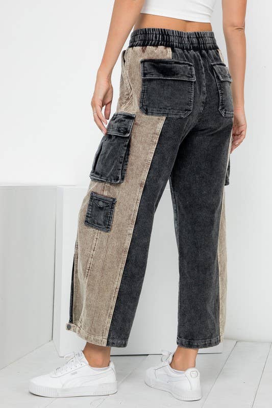 Color Block Corduroy Cargo Pants
