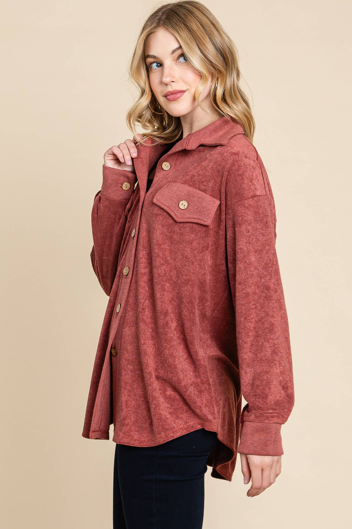 Terry Long Sleeve Shac: Marsala / Small