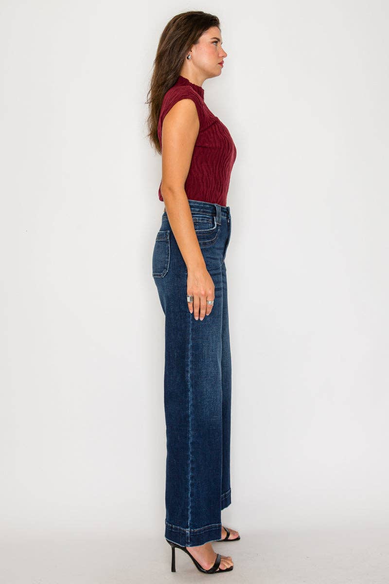 TUMMY CONTROL HIGH RISE A LINE WIDE LEG JEANS