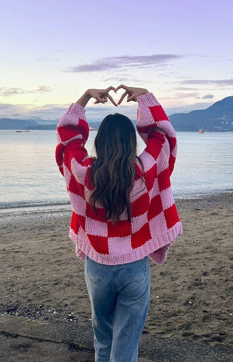 Plaid Chunky Knit Cardigan