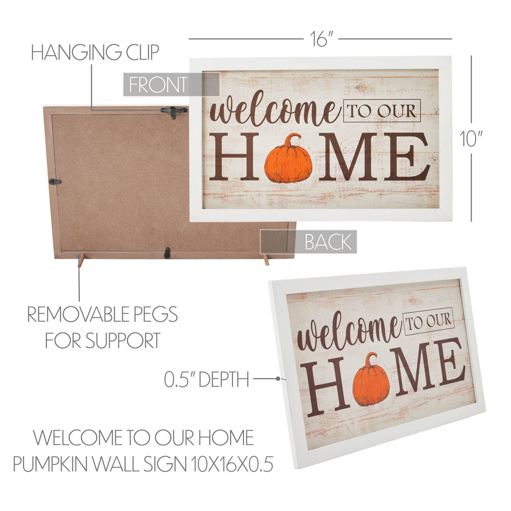 Farmhouse Welcome To Our Home Pumpkin Wall Sign 10x16